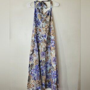 NWT Cupshe Floral Halter Midi Dress Size Medium Stretchy Cotton Resortwear